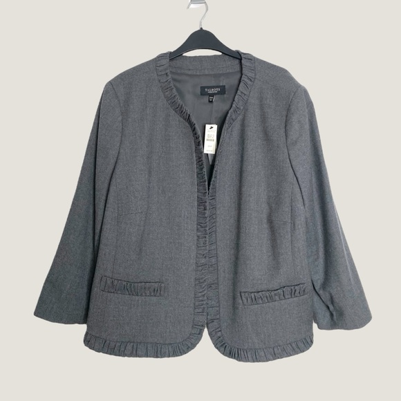 NWT Talbots Gray Ruffle Blazer Open Front Italian Wool Work Suit Jacket 22WP - Picture 2 of 10